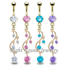 316L Surgical Stainless Steel Zircon Vine Dangle Belly Ring